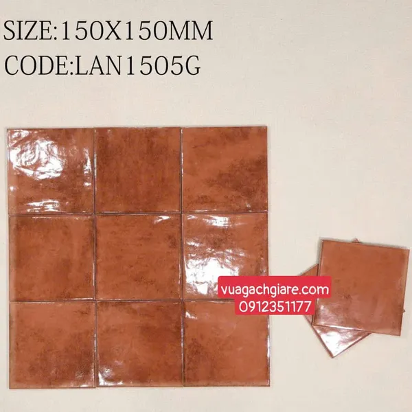 Gạch Thẻ 15x15 Giá Rẻ ốp lát trang trí màu nâu đỏ 1505G