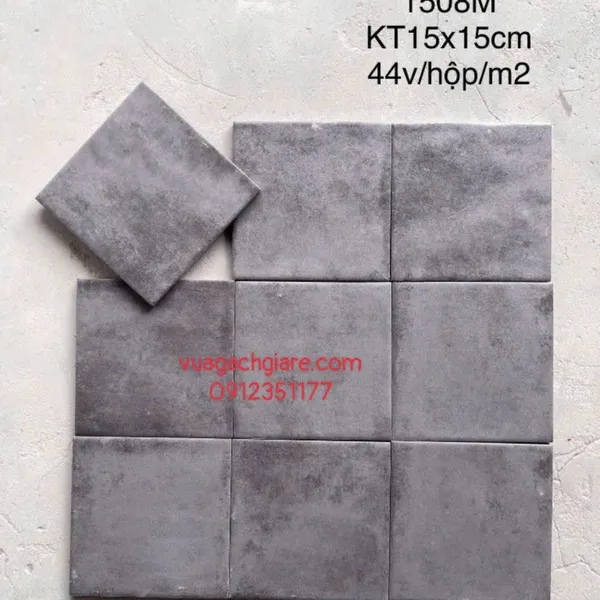 Gạch Thẻ 15x15 Giá Rẻ ốp lát trang trí màu xám khói 1508M