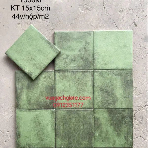 Gạch Thẻ 15x15 Giá Rẻ ốp lát trang trí màu xanh rêu 1506G