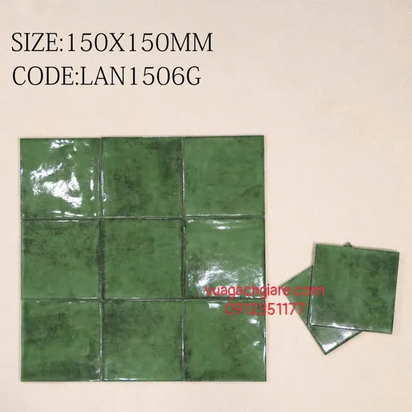 Gạch Thẻ 15x15 Giá Rẻ ốp lát trang trí màu xanh rêu 1506G
