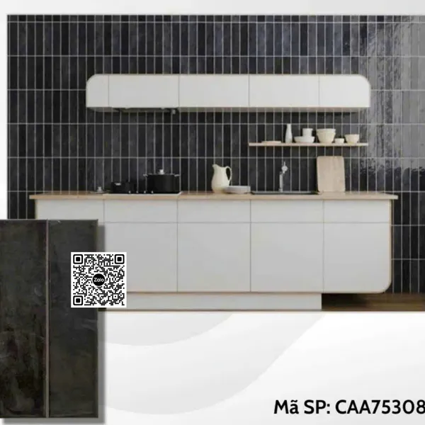 Gạch Thẻ 7.5x30 Ốp Lát Trang Trí gợn sóng màu đen CAA75308