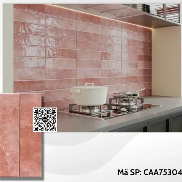 Gạch Thẻ 7.5x30 Ốp Lát Trang Trí gợn sóng màu hồng CAA75304