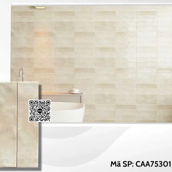 Gạch Thẻ 7.5x30 Ốp Lát Trang Trí gợn sóng màu kem CAA75301