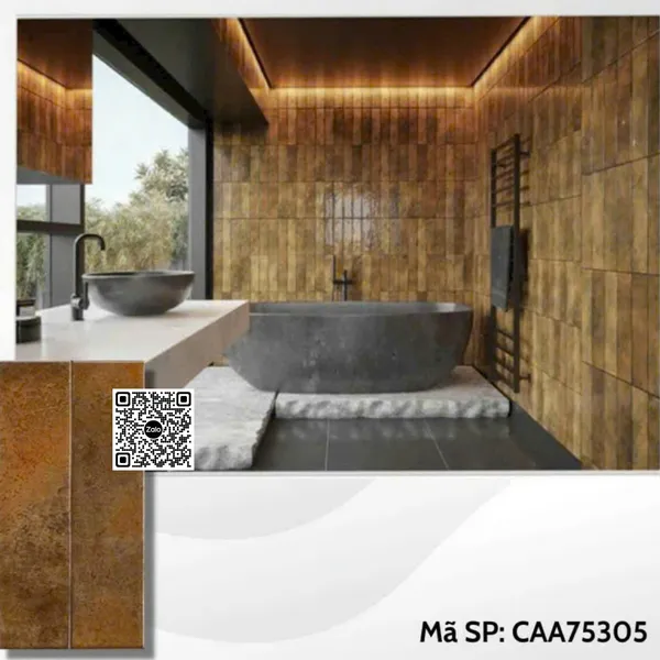 Gạch Thẻ 7.5x30 Ốp Lát Trang Trí gợn sóng màu nâu CAA75305