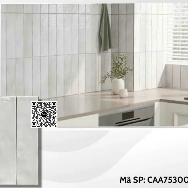 Gạch Thẻ 7.5x30 Ốp Lát Trang Trí gợn sóng màu trắng CAA75300