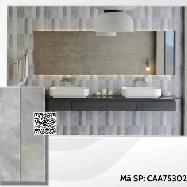 Gạch Thẻ 7.5x30 Ốp Lát Trang Trí gợn sóng màu xám CAA75302