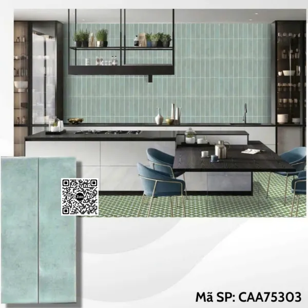 Gạch Thẻ 7.5x30 Ốp Lát Trang Trí gợn sóng màu xanh CAA75303