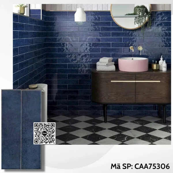 Gạch Thẻ 7.5x30 Ốp Lát Trang Trí gợn sóng màu xanh coban CAA75306