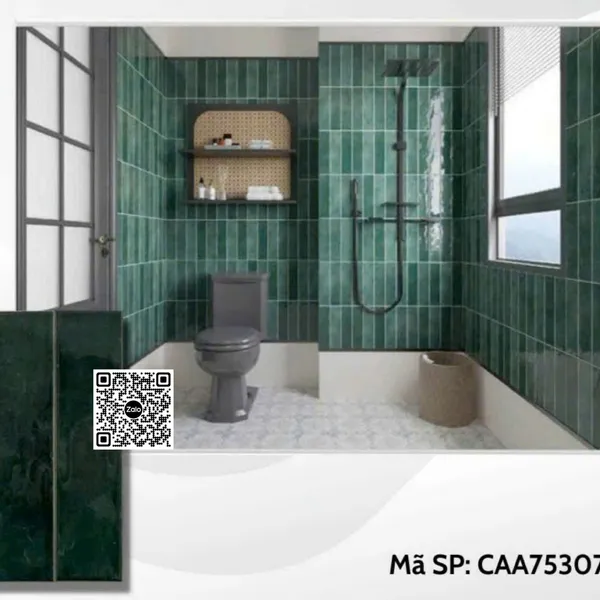 Gạch Thẻ 7.5x30 Ốp Lát Trang Trí gợn sóng màu xanh lá CAA75307