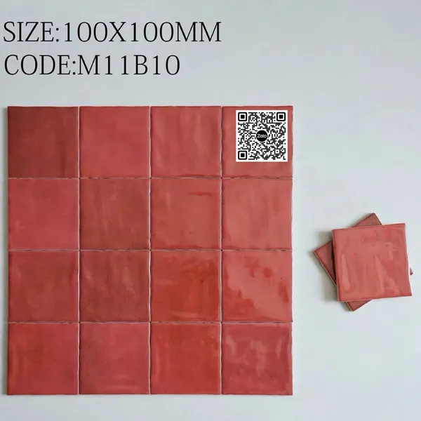 Gạch Thẻ 10x10 Giá Rẻ Ốp Lát Trang Trí màu đỏ gợn sóng M11B10