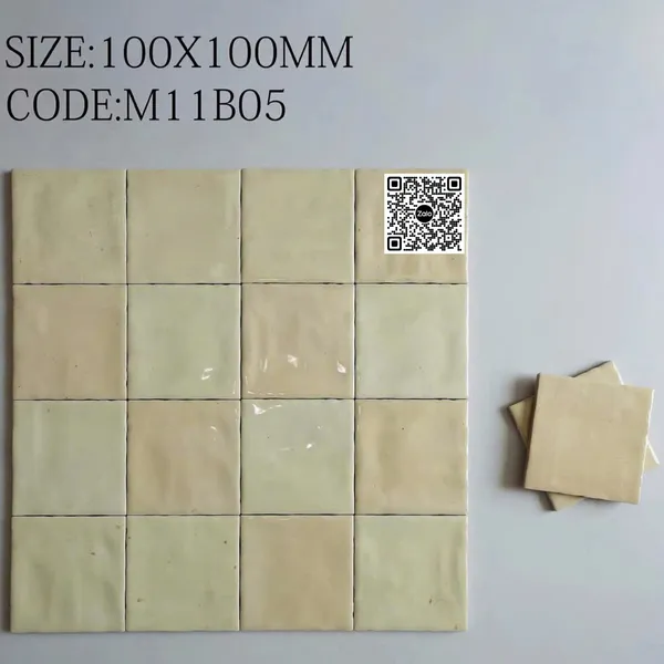 Gạch Thẻ 10x10 Giá Rẻ Ốp Lát Trang Trí màu kem vàng gợn sóng M11B05