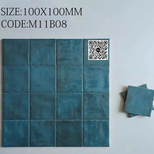Gạch Thẻ 10x10 Giá Rẻ Ốp Lát Trang Trí màu xanh coban gợn sóng M11B08