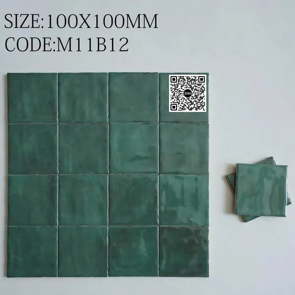 Gạch Thẻ 10x10 Giá Rẻ Ốp Lát Trang Trí màu xanh rêu gợn sóng M11B12