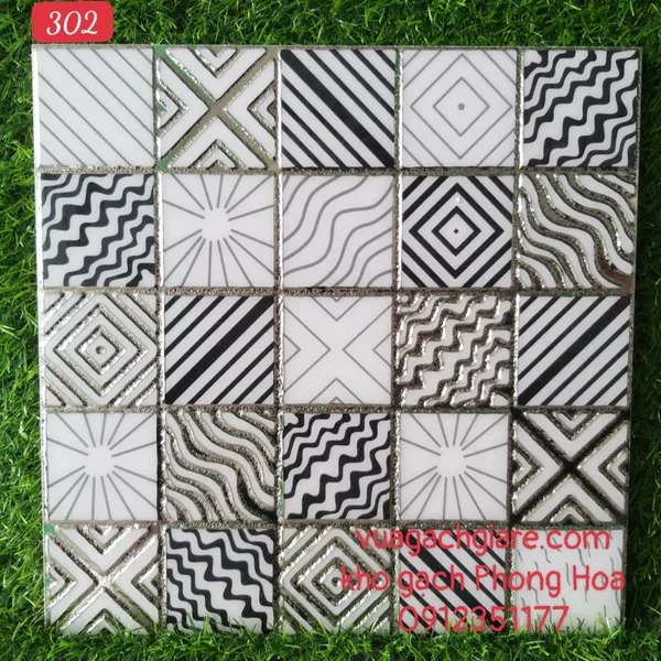Gạch Trang Trí 30x30 Khắc Kim Nhũ Bạc 302