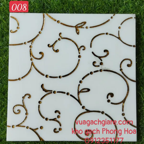 Gạch Trang Trí 30x30 Khắc Kim Nhũ Vàng 008