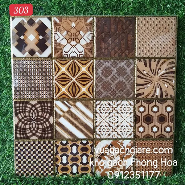 Gạch Trang Trí 30x30 Khắc Kim Nhũ Vàng 303