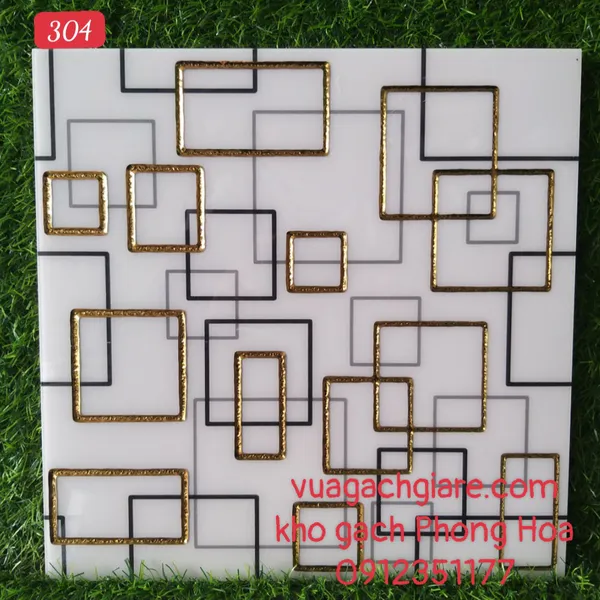 Gạch Trang Trí 30x30 Khắc Kim Nhũ Vàng 304
