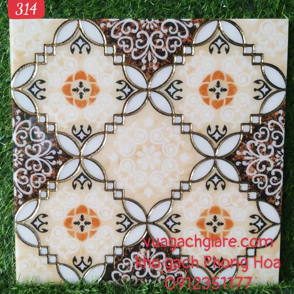 Gạch Trang Trí 30x30 Khắc Kim Nhũ Vàng 314