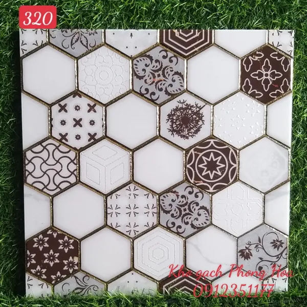 Gạch Trang Trí 30x30 Khắc Kim Nhũ Vàng 320