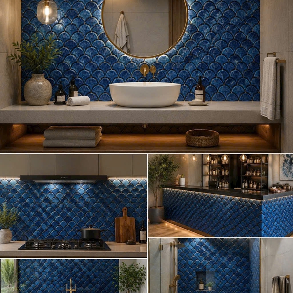 Gạch Mosaic 30x30 Ốp Dán Trang Trí màu xanh coban MHF20