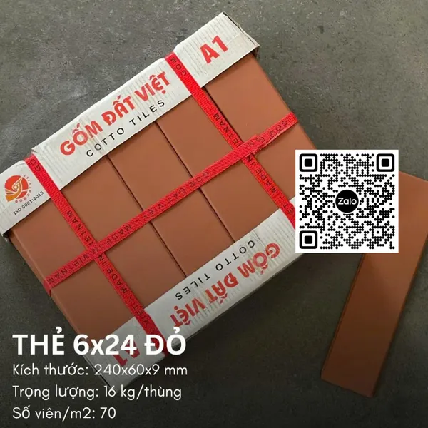 Gốm Thẻ Đất Việt 6x24 Ốp Dán Trang Trí Giá Rẻ màu đỏ
