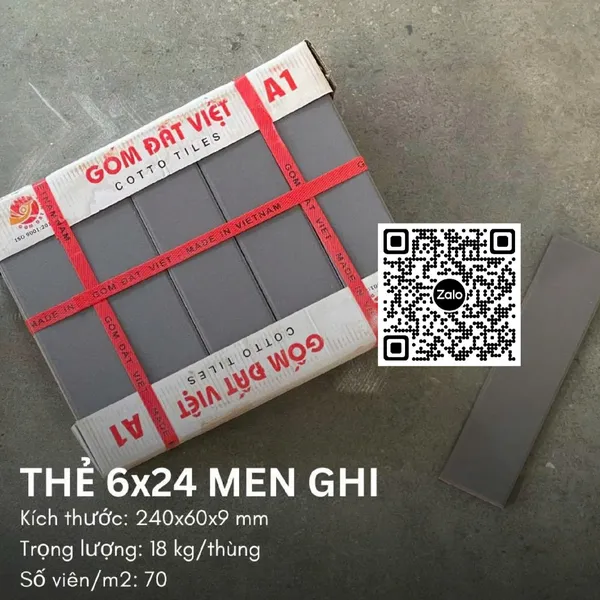 Gốm Thẻ Đất Việt 6x24 Ốp Dán Trang Trí Giá Rẻ màu xám