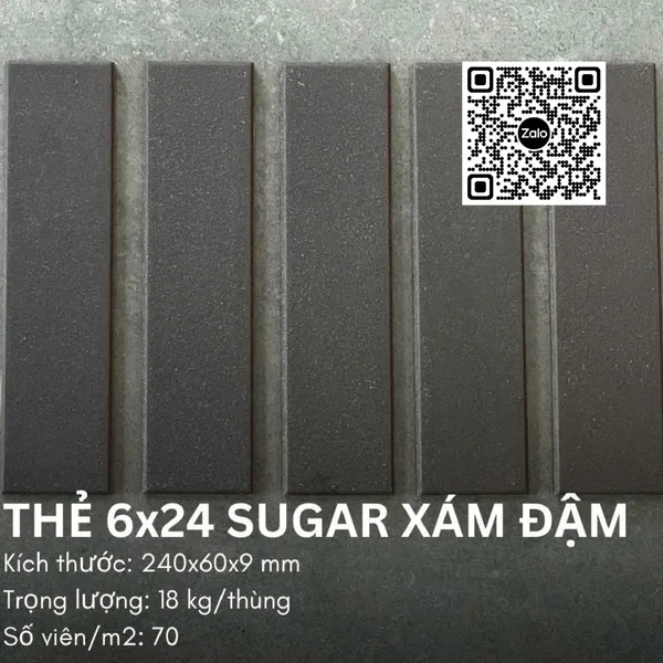 Gốm Thẻ Đất Việt 6x24 Ốp Dán Trang Trí Giá Rẻ xám đậm