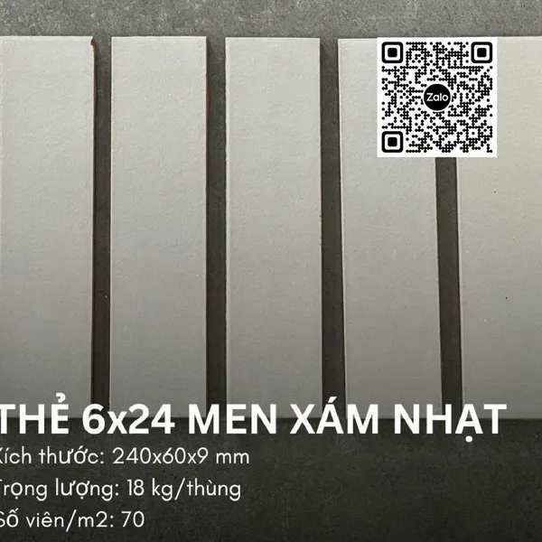 Gốm Thẻ Đất Việt 6x24 Ốp Dán Trang Trí Giá Rẻ men xám nhạt