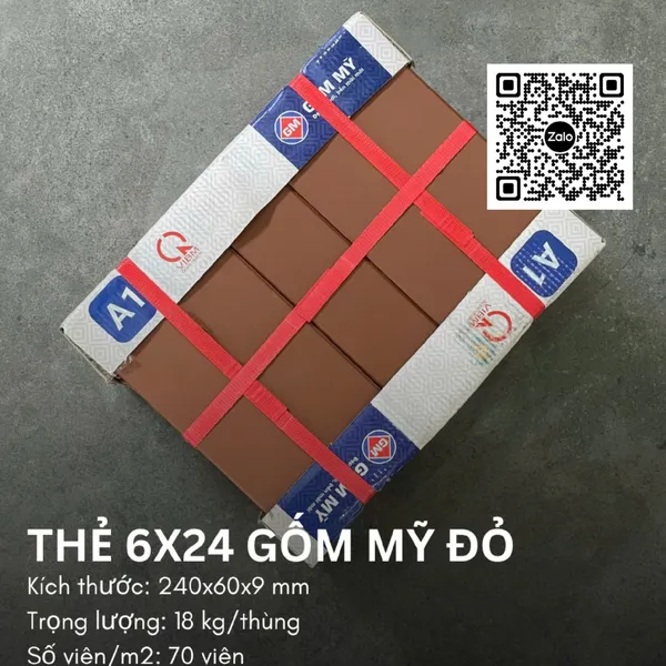 Gốm Mỹ Thẻ 6x24 Ốp Dán Trang Trí màu đỏ