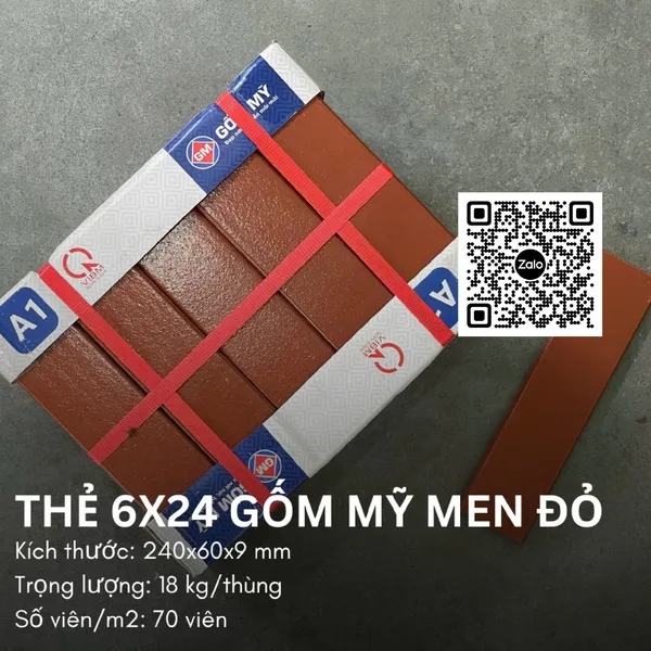 Gốm Mỹ Thẻ 6x24 Ốp Dán Trang Trí màu đỏ