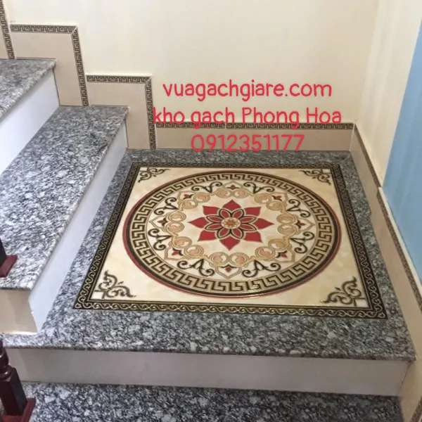 Gạch Đá Chiếu Nghỉ Cầu Thang Khắc Kim 80x80 họa tiết vòng tròn