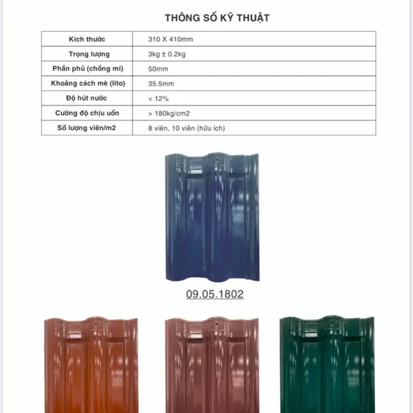 Ngói Tráng Men Lợp Nhà IRIS màu xanh dương 1802