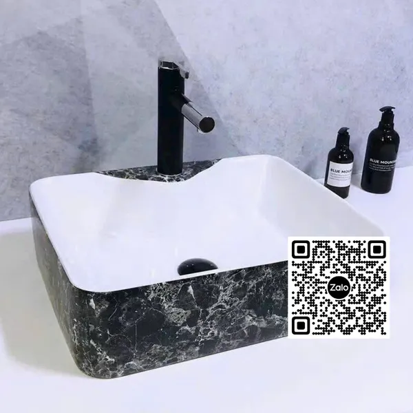 Chậu Lavabo Chữ Nhật Giá Rẻ màu trắng viền đen - nâu