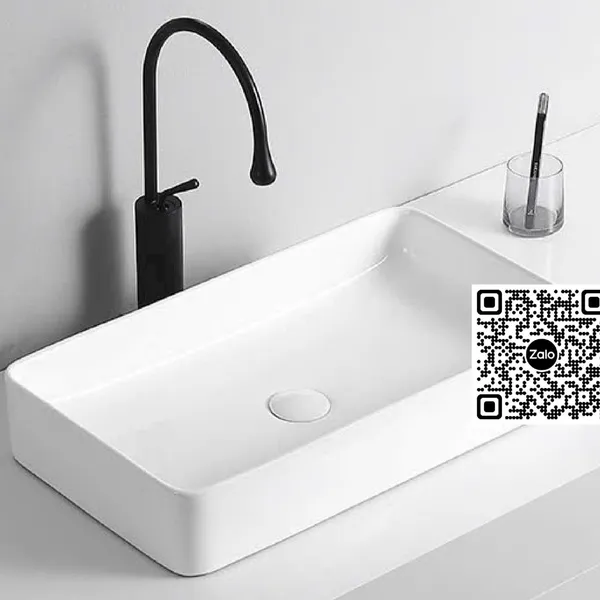 Chậu Lavabo Chữ Nhật Giá Rẻ màu trắng viền đen