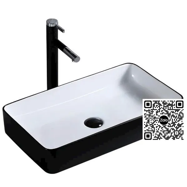 Chậu Lavabo Chữ Nhật Giá Rẻ màu trắng viền đen