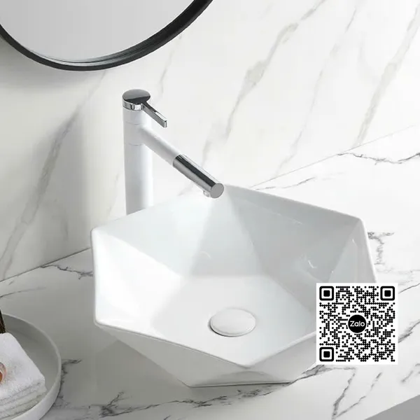Chậu Lavabo Tròn Giá Rẻ lục giác màu trắng