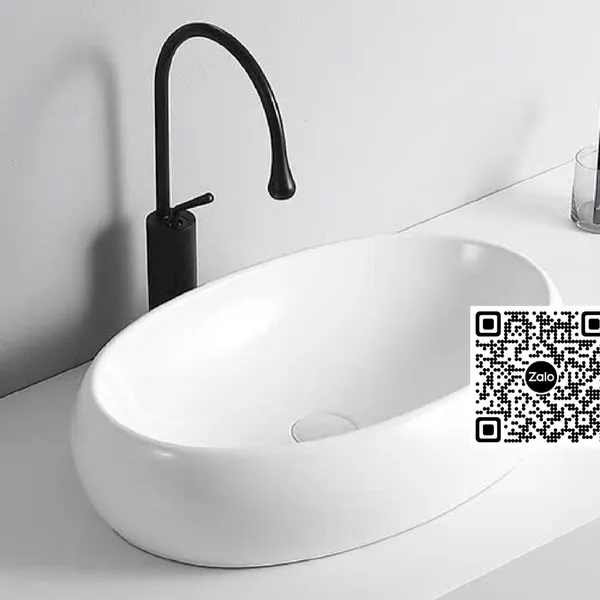 Chậu Lavabo Oval Giá Rẻ màu trắng viền chỉ vàng