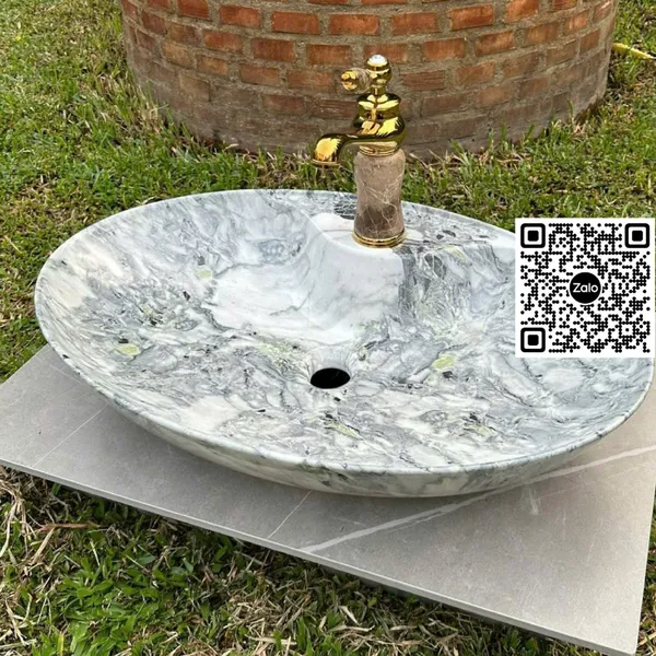 Chậu Lavabo Oval Giá Rẻ màu xám vân đá