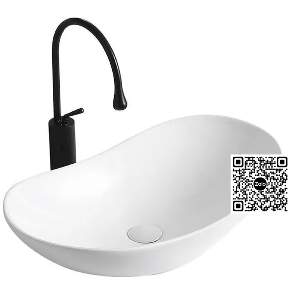 Chậu Lavabo Thuyền Giá Rẻ màu trắng viền đen