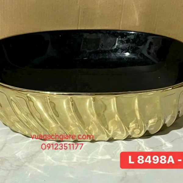 Chậu Lavabo Oval Giá Rẻ đen viền vàng