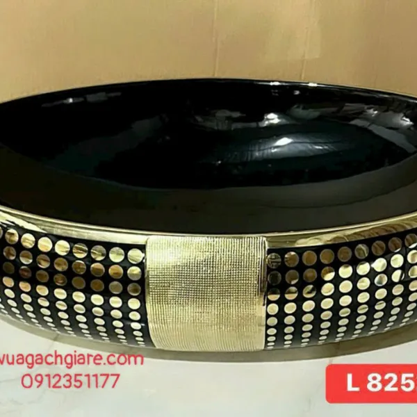 Chậu Lavabo Oval Giá Rẻ đen viền vàng