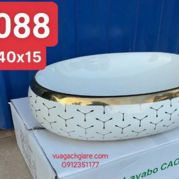 Chậu Lavabo Oval Giá Rẻ đen viền vàng
