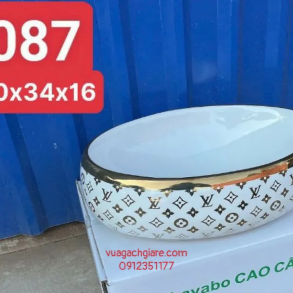 Chậu Lavabo Oval Giá Rẻ đen viền vàng