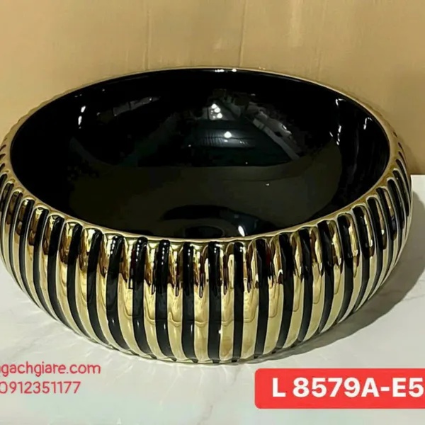 Chậu Lavabo Tròn Giá Rẻ đen vàng