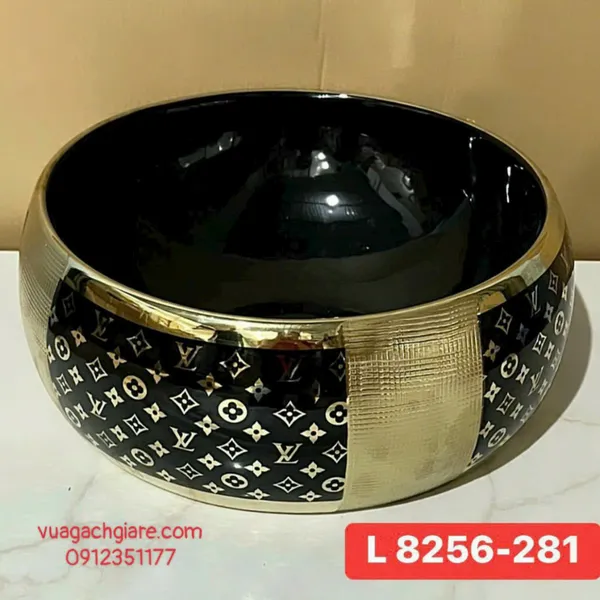 Chậu Lavabo Tròn Giá Rẻ đen vàng