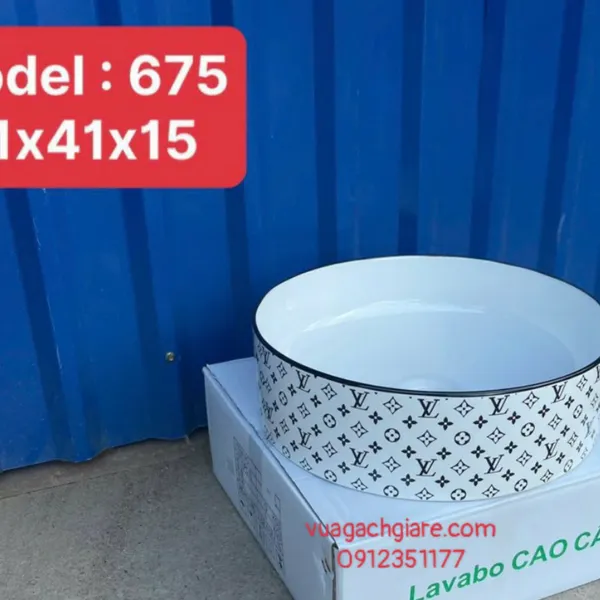 Chậu Lavabo Tròn Giá Rẻ vân đá đen trắng