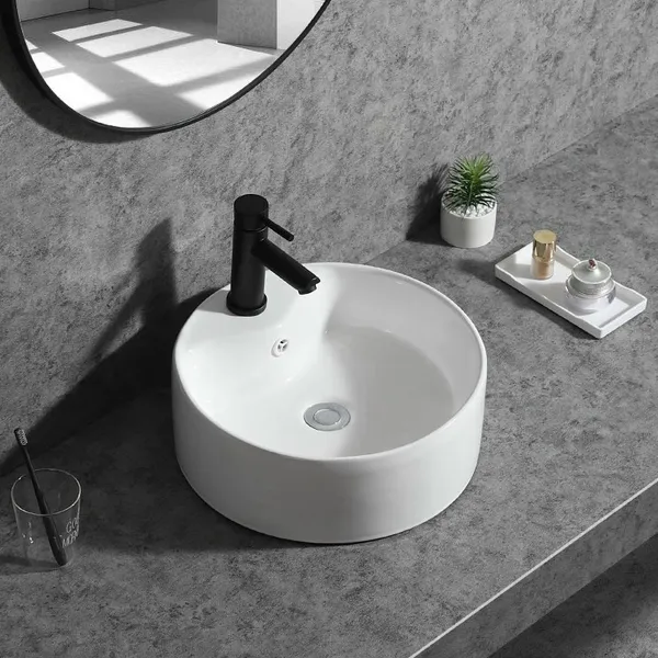 CHẬU LAVABO TRÒN ĐẶT BÀN SỨ TRẮNG