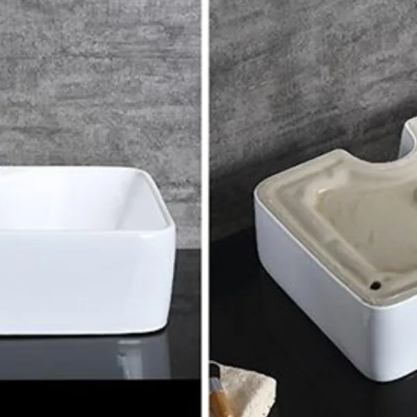 CHẬU LAVABO VUÔNG ĐẶT BÀN SỨ TRẮNG