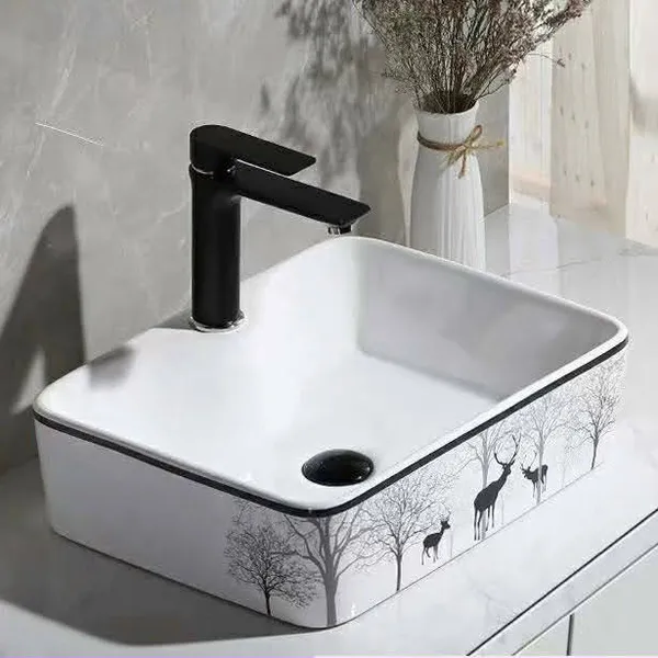 CHẬU LAVABO VUÔNG ĐẶT BÀN SỨ TRẮNG