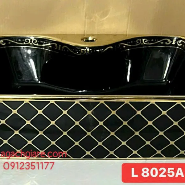 Chậu Lavabo Chữ Nhật Giá Rẻ đen viền vàng